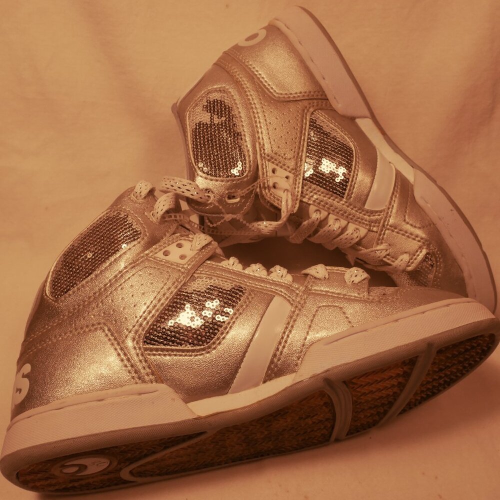 NEW Osiris NYC 83 SLM Silver White "Bling" Sequins Women's 8.5 Chunky Skater Y2K
